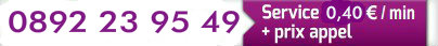 Bandeau blanc et violet pour donner le numéro de téléphone audiotel et le tarif à la minute